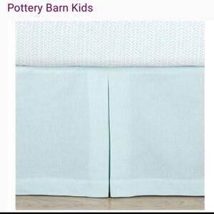 Pottery Barn Kids Belgian Flax Linen Crib skirt in Seaglass with 2 crib sheets.